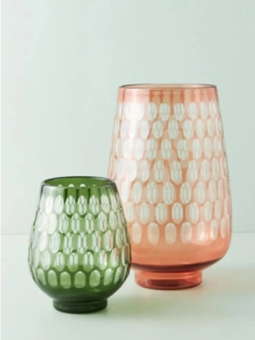 Anthropologie Etched Glass Thumbprint Pink Vase Decor MCM Boho Rose Floral SAFFY